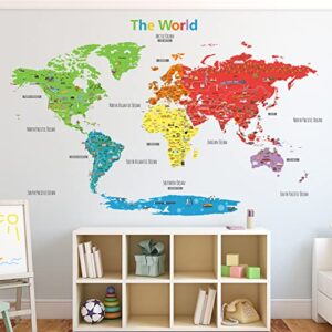 DECOWALL DLT-1902N Large Colorful Landmark World Map Wall Stickers Wall Decals Peel and Stick Removable Wall Stickers for Kids Nursery Bedroom Living Room décor