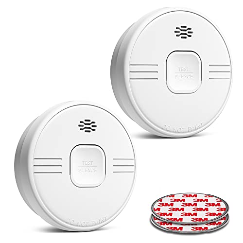 Smoke Detector with Photoelectric Sensor, Fire Alarms Smoke Detector 10 Year Battery Operated with LED Indicator & Silence Button, Smoke Alarm for Home and Kitchen GW208B, 2Packs