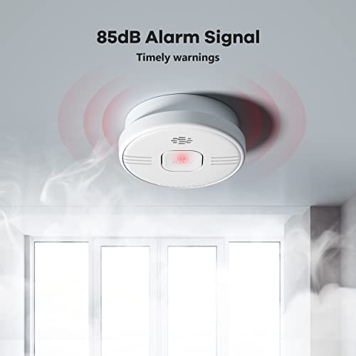 Smoke Detector with Photoelectric Sensor, Fire Alarms Smoke Detector 10 Year Battery Operated with LED Indicator & Silence Button, Smoke Alarm for Home and Kitchen GW208B, 2Packs