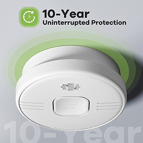 Smoke Detector with Photoelectric Sensor, Fire Alarms Smoke Detector 10 Year Battery Operated with LED Indicator & Silence Button, Smoke Alarm for Home and Kitchen GW208B, 2Packs