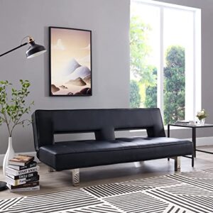 naomi home black futon sofa bed, faux leather futon couch, black sofa bed couch convertible with wooden legs, pull out sofa bed, reclining small couch bed, folding futon bed for living room