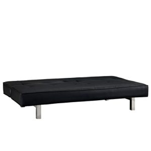 Naomi Home Black Futon Sofa Bed, Faux Leather Futon Couch, Black Sofa Bed Couch Convertible with Wooden Legs, Pull Out Sofa Bed, Reclining Small Couch Bed, Folding Futon Bed for Living Room