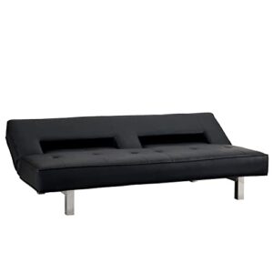 Naomi Home Black Futon Sofa Bed, Faux Leather Futon Couch, Black Sofa Bed Couch Convertible with Wooden Legs, Pull Out Sofa Bed, Reclining Small Couch Bed, Folding Futon Bed for Living Room