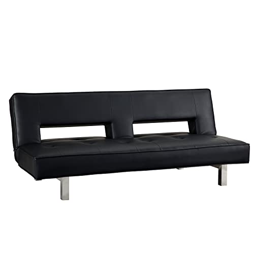 Naomi Home Black Futon Sofa Bed, Faux Leather Futon Couch, Black Sofa Bed Couch Convertible with Wooden Legs, Pull Out Sofa Bed, Reclining Small Couch Bed, Folding Futon Bed for Living Room