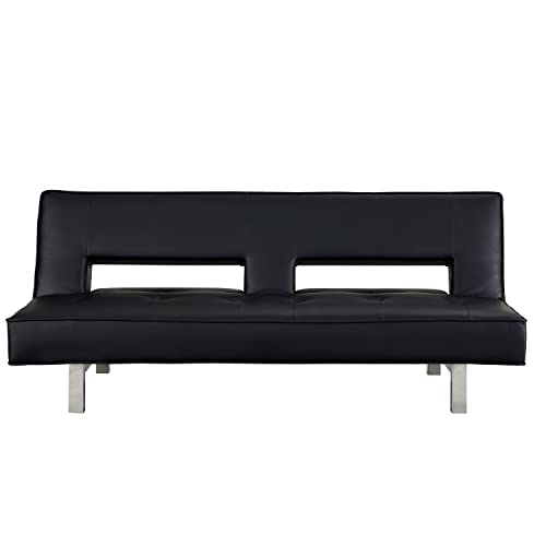 Naomi Home Black Futon Sofa Bed, Faux Leather Futon Couch, Black Sofa Bed Couch Convertible with Wooden Legs, Pull Out Sofa Bed, Reclining Small Couch Bed, Folding Futon Bed for Living Room