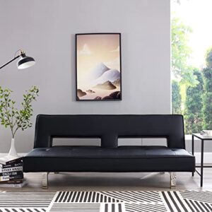 Naomi Home Black Futon Sofa Bed, Faux Leather Futon Couch, Black Sofa Bed Couch Convertible with Wooden Legs, Pull Out Sofa Bed, Reclining Small Couch Bed, Folding Futon Bed for Living Room