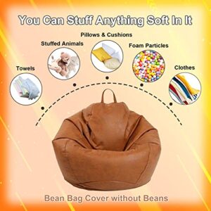 Bean Bag Sofa Cover (No Filler), Living Room Furniture PU Leather Washable Micro-Fiber Adult Beanbag Chair Outside Cover, Home Leisure Single Couch Bedroom Lazy Lounger Cover (Medium)