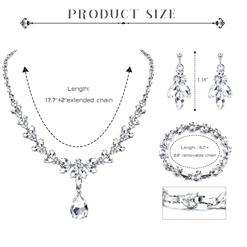 FIBO STEEL Wedding Jewelry for Bride Bridesmaid Crystal Rhinestone Teardrop Earrings Necklace Bracelets Jewelry Set for Women Party Wedding Prom Jewelry Adjustable B