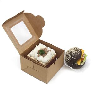 Wei Long 30pcs 4 Inches Bakery Boxes Cookie Boxes Cake Boxes with Window 4x4x2.5 Inches Pastry Treat Boxes for Mini Cakes Cupcakes Candy Chocolate Strawberries Muffins Donuts (Brown)