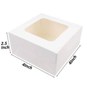 Wei Long 30pcs 4 Inches Bakery Boxes Cookie Boxes Cake Boxes with Window 4x4x2.5 Inches Pastry Treat Boxes for Mini Cakes Cupcakes Candy Chocolate Strawberries Muffins Donuts (Brown)