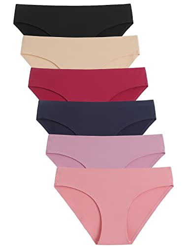 Caterlove Women's Seamless Underwear No Show Stretch Bikini Panties Silky Invisible Hipster 6 Pack (A, Medium)