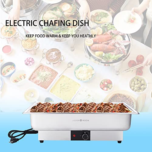 SILVER MOON 9 QT Electric Chafing Dish Buffet Set, Electric Chafer, Stainless Steel Chafing Dish for Buffet, Chafers and Buffet Warmers Sets, Buffet Servers and Food Warmers for Parties