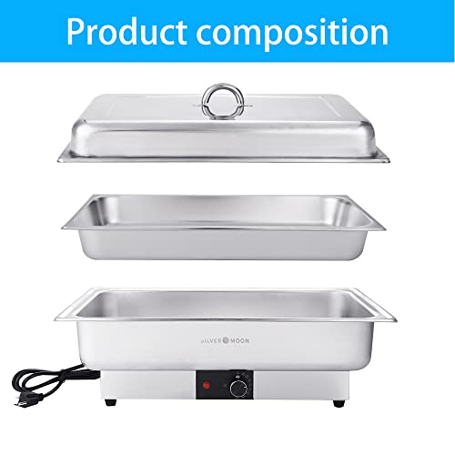 SILVER MOON 9 QT Electric Chafing Dish Buffet Set, Electric Chafer, Stainless Steel Chafing Dish for Buffet, Chafers and Buffet Warmers Sets, Buffet Servers and Food Warmers for Parties