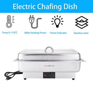 SILVER MOON 9 QT Electric Chafing Dish Buffet Set, Electric Chafer, Stainless Steel Chafing Dish for Buffet, Chafers and Buffet Warmers Sets, Buffet Servers and Food Warmers for Parties