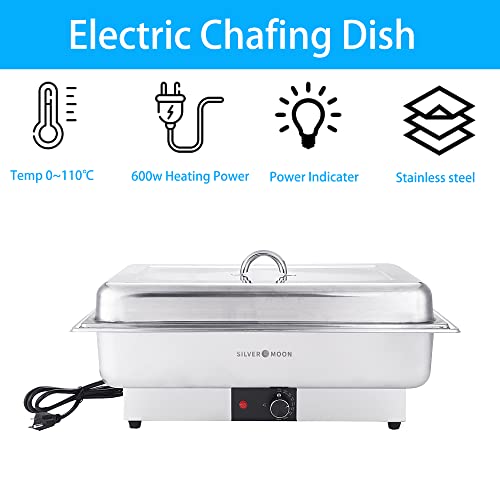 SILVER MOON 9 QT Electric Chafing Dish Buffet Set, Electric Chafer, Stainless Steel Chafing Dish for Buffet, Chafers and Buffet Warmers Sets, Buffet Servers and Food Warmers for Parties