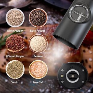 KIEKRO Electric Salt and Pepper Grinder Set, Battery Operated Salt and Pepper Grinder (without Battery), Kitchen Gadget with White Led Light, Adjustable Coarseness, One-hand One-button Start, Black