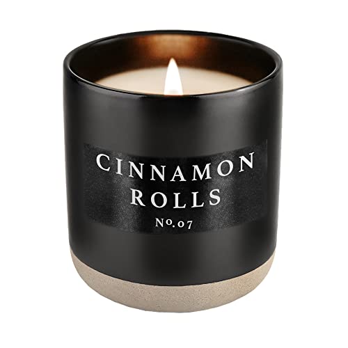 Sweet Water Décor Cinnamon Rolls Soy Candle | Cinnamon, Icing, and Cinnamon Buttery Pastry Fall Scented Soy Candles for Home | 12oz Black Stoneware Jar, 60+ Hour Burn Time, Made in the USA