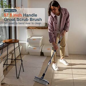 2 in 1 Swivel Grout Brush with 57.8" Long Handle,120°Rotatable Floor Scrub Brush,Shower Grout Scrubber for Tile Floors Kitchen Bathroom,Crevice Squeegee V-Shaped Corner Brush for Hard to Reach Areas