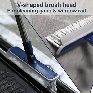 2 in 1 Swivel Grout Brush with 57.8" Long Handle,120°Rotatable Floor Scrub Brush,Shower Grout Scrubber for Tile Floors Kitchen Bathroom,Crevice Squeegee V-Shaped Corner Brush for Hard to Reach Areas