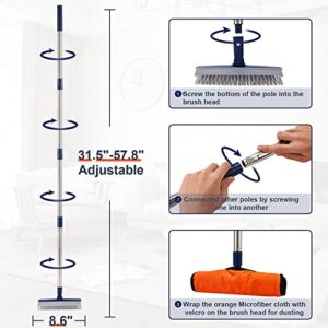 2 in 1 Swivel Grout Brush with 57.8" Long Handle,120°Rotatable Floor Scrub Brush,Shower Grout Scrubber for Tile Floors Kitchen Bathroom,Crevice Squeegee V-Shaped Corner Brush for Hard to Reach Areas