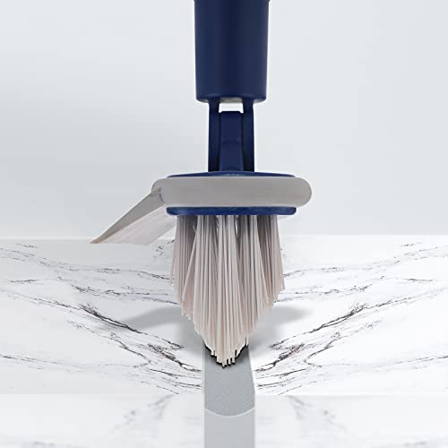 2 in 1 Swivel Grout Brush with 57.8" Long Handle,120°Rotatable Floor Scrub Brush,Shower Grout Scrubber for Tile Floors Kitchen Bathroom,Crevice Squeegee V-Shaped Corner Brush for Hard to Reach Areas