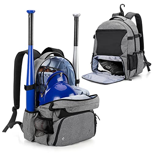 DSLEAF Baseball Backpack with Separate Shoe Space, Softball Bat Bag Holds Up to 4 Bats, Hence Hook and Multi Pockets for Essentials