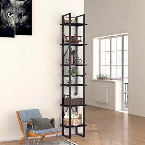 QZZCED 6-Tier Book Cabinet,Corner Bookshelf,Narrow Bookcase,Living Room Bookshelf,Office Bookshelf,for Living Room, Bedroom, Study, Hallway, Black 15.7"x11.8"x82.7" Chipboard