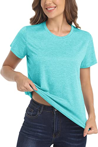 MAGCOMSEN Womens Workout Shirts Short Sleeve Fishing Shirts Fitness Tee Yoga Tops Cool Running T Shirts Light Green Large