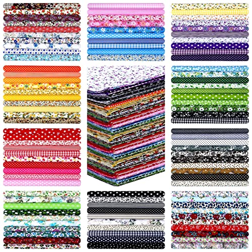 100 Pcs 10 x 10 Inches Cotton Fabric Square No Repeat Patchwork Fabrics Cotton Printed Craft Fabric Patchwork Bundles Quilting Fabric Craft for DIY Sewing Cloths Handmade Accessories (Floral)