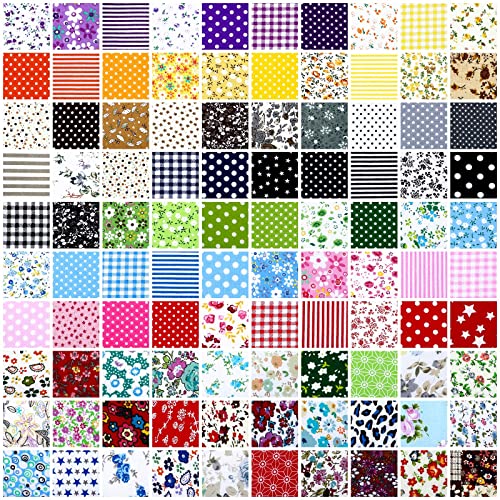 100 Pcs 10 x 10 Inches Cotton Fabric Square No Repeat Patchwork Fabrics Cotton Printed Craft Fabric Patchwork Bundles Quilting Fabric Craft for DIY Sewing Cloths Handmade Accessories (Floral)