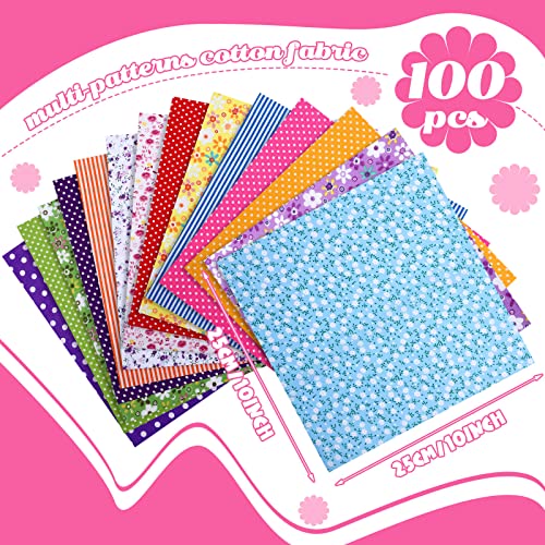 100 Pcs 10 x 10 Inches Cotton Fabric Square No Repeat Patchwork Fabrics Cotton Printed Craft Fabric Patchwork Bundles Quilting Fabric Craft for DIY Sewing Cloths Handmade Accessories (Floral)