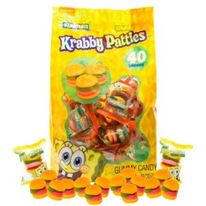nickelodeon spongebob squarepants krabby patty gummy candy, individually wrapped pattie (40 count), halloween candy
