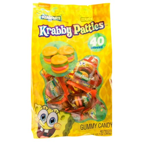 Nickelodeon SpongeBob Squarepants Krabby Patty Gummy Candy, Individually Wrapped Pattie (40 Count), Halloween Candy