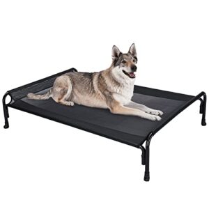 veehoo elevated dog bed, outdoor raised dog cots bed for large dogs, cooling camping elevated pet bed with slope headrest for indoor and outdoor, washable breathable, large, black, cwc2204