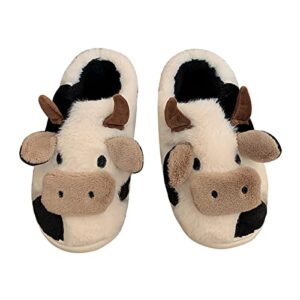 jerzmy fuzzy cow slippers for women men, cute cotton animals house slippers fluffy plush shoes for girls indoor living room bedroom garden, size 10-11