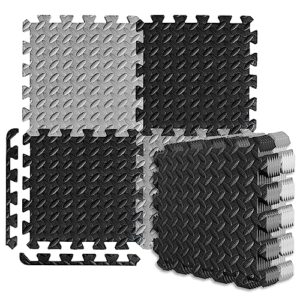 a2zcare puzzle exercise mat with eva foam interlocking tiles - interlocking floor mats for gym equipment - ideal for home gym, aerobic, yoga and pilates (black and gray (12pcs with border tiles))