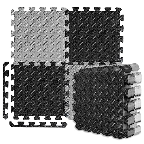 A2ZCARE Puzzle Exercise Mat with EVA Foam Interlocking Tiles - Interlocking Floor Mats for Gym Equipment - Ideal for Home Gym, Aerobic, Yoga and Pilates (Black and Gray (12pcs with Border Tiles))