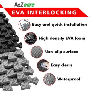 A2ZCARE Puzzle Exercise Mat with EVA Foam Interlocking Tiles - Interlocking Floor Mats for Gym Equipment - Ideal for Home Gym, Aerobic, Yoga and Pilates (Black and Gray (12pcs with Border Tiles))