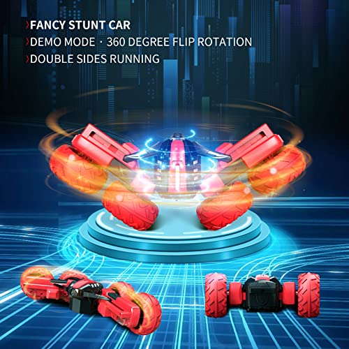 Amicool Remote Control Car, Hobby RC Car Stunt Car with LED Light Electric 4WD 2.4Ghz Double Side Rotating Racing Vehicle 360° Flips Offroad Kids Toy Cars for Boys Girls 6-12 Years Gift
