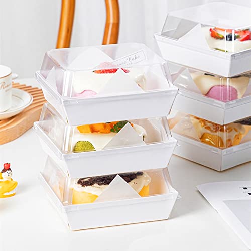 Ocmoiy 50Pk Paper Charcuterie Boxes with Clear Secure Lids, 4" Square Disposable To-Go Dessert Containers White Bakery Boxes for Strawberries, Cookies, Cake Slice, Brownies and Cinnamon Rolls