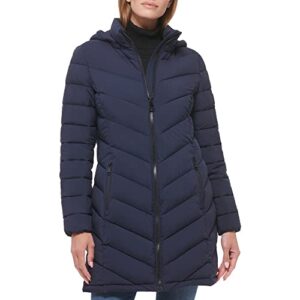 calvin klein women's chevron quilting casual lightweight jacket, dark navy, medium