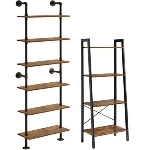 ymyny industrial ladder shelf, 4+6-tier bookcase with metal frame, 78.7"+58.5" open bookshelf, htmj014h+rf-tm018