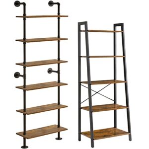 ymyny industrial ladder shelf, 5+6-tier bookcase with metal frame, 78.7"+67.3" open bookshelf, htmj017h+rf-tm018