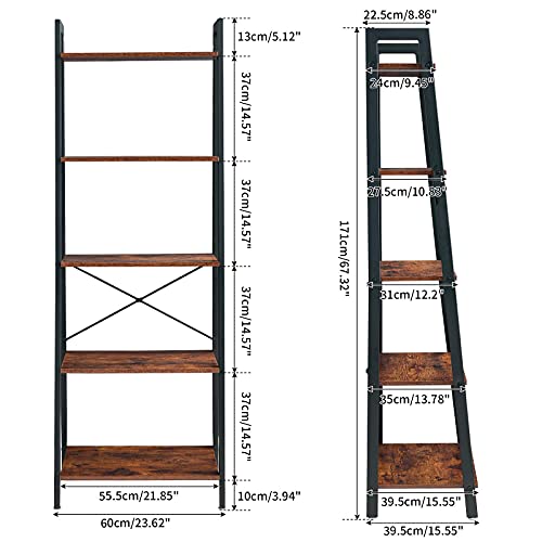 YMYNY Industrial Ladder Shelf, 5+6-Tier Bookcase with Metal Frame, 78.7"+67.3" Open Bookshelf, HTMJ017H+RF-TM018