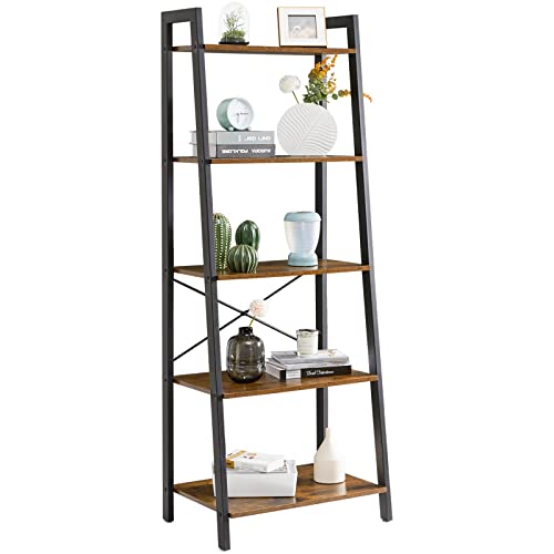 YMYNY Industrial Ladder Shelf, 5+6-Tier Bookcase with Metal Frame, 78.7"+67.3" Open Bookshelf, HTMJ017H+RF-TM018