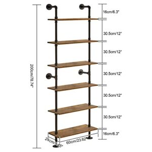 YMYNY Industrial Ladder Shelf, 5+6-Tier Bookcase with Metal Frame, 78.7"+67.3" Open Bookshelf, HTMJ017H+RF-TM018