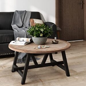 cozayh rustic farmhouse coffee table with geometric base, french country accent table for family, dinning or living room, modern, round, coffee table geometric base (ph0402-4)