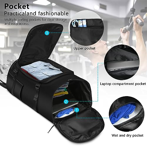 Gym Bag for Men and Women Sports Duffle bag Travel Backpack Weekender Overnight Bag with Shoes Compartment Black - MIYCOO