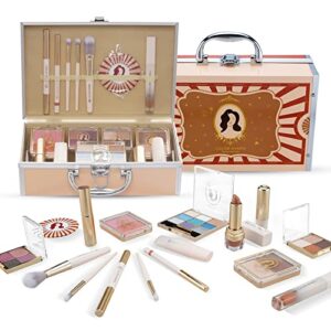 makeup kit for teen girls,color nymph girls makeup kits for teens with the retro style train case included eyeshadow palette blushes bronzer highlighter lipstick brushes mirror