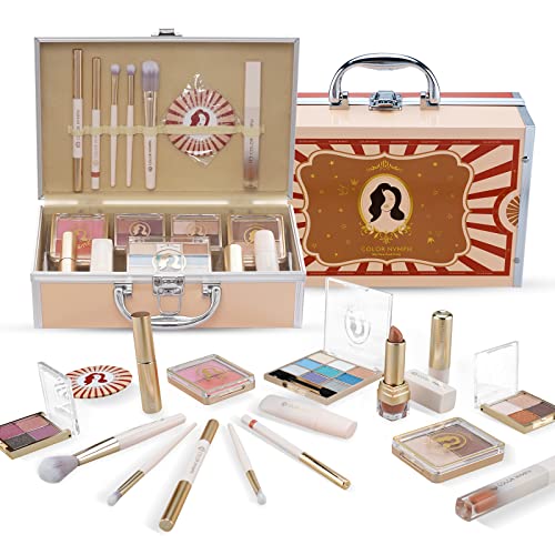 Makeup Kit for Teen Girls,Color Nymph Girls Makeup Kits For Teens With The Retro Style Train Case Included Eyeshadow Palette Blushes Bronzer Highlighter Lipstick Brushes Mirror